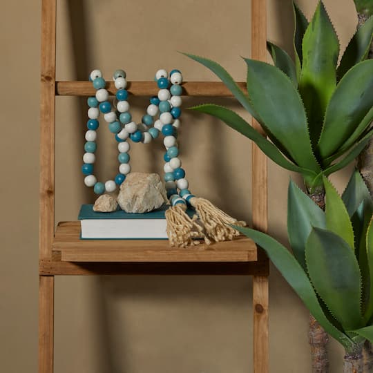 Blue Wood Beaded Garland with Tassel